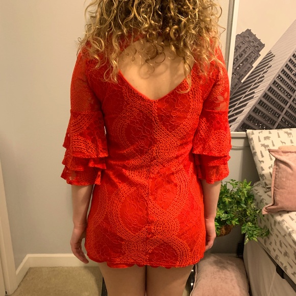 Mi Ami jumpsuit. Extra small red lace party dress. - Picture 1 of 3